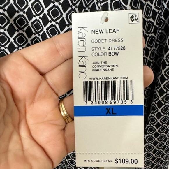 NEW Karen Kane Godet Long Sleeve Mini Dress in Black/White Diamond Print Size XL - Picture 10 of 14